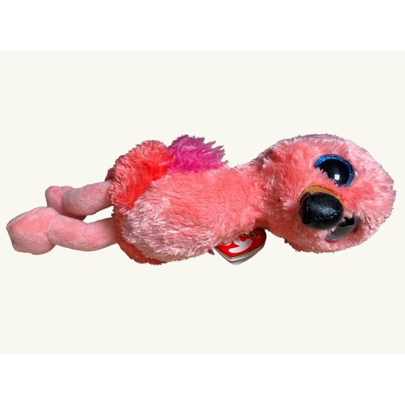 Ty Beanie Boo's Gilda Pink Flamingo 2018 Silk Plush Toy Blue Glitter Eyes - Picture 14 of 14